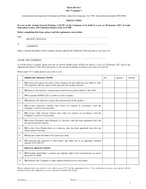 Fillable Online Proxy Form for AGM 2016 Tracsis Fax Email Print - pdfFiller