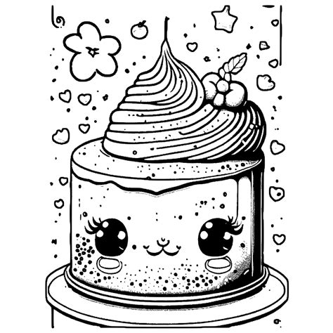 Kawaii Cake Coloring Page