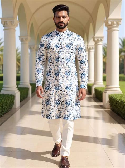 Floral Digital Printed Light Green Cotton Kurta – South India Shopping Mall
