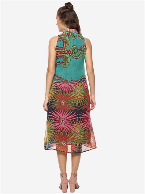 Women's Multicolored Printed Midi Shirt Dress – Stylestone
