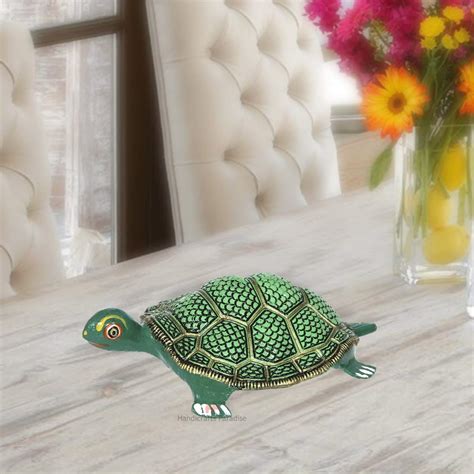Handicrafts Paradise Metal Feng Shui Tortoise Showpiece Figurine, Green ...