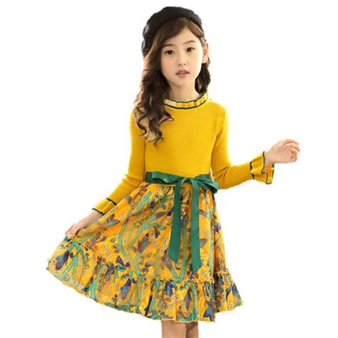Hopscotch Girls Cotton Cute Floral Print Dress in Yellow Color for Ages ...