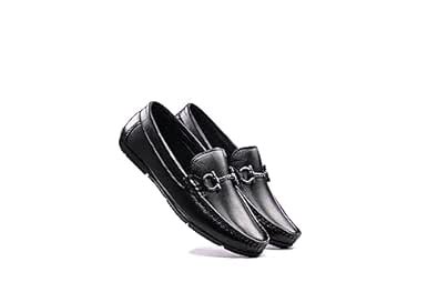 Buy ITALIAN ELEGANZA IE-4009 Classic Genuine Leather Black Loafers with ...