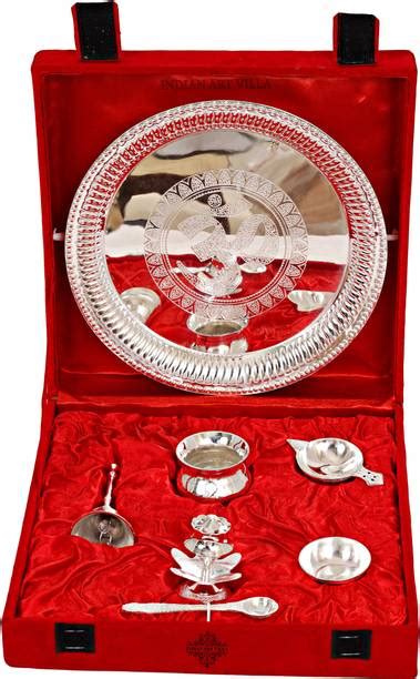 Silver Plated Pooja Thali: Buy Silver Plate for Pooja Online in India ...