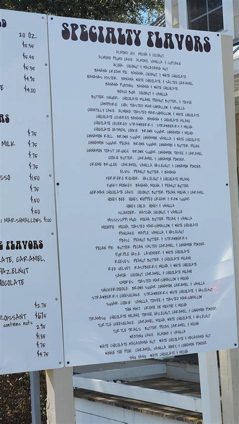 Menu at Coffee Culture, Diamondhead