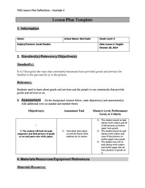 Fillable Online TWS Lesson Plan Reflections Example 3 Fax Email Print ...