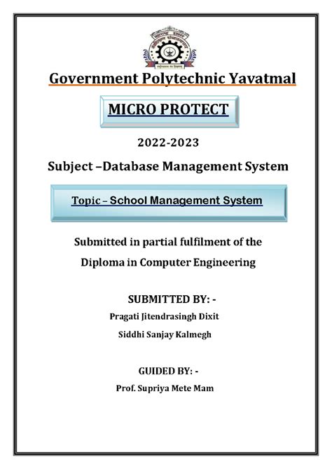 Final DBMS MP - Government Polytechnic Yavatmal MICRO PROTECT 2022 ...