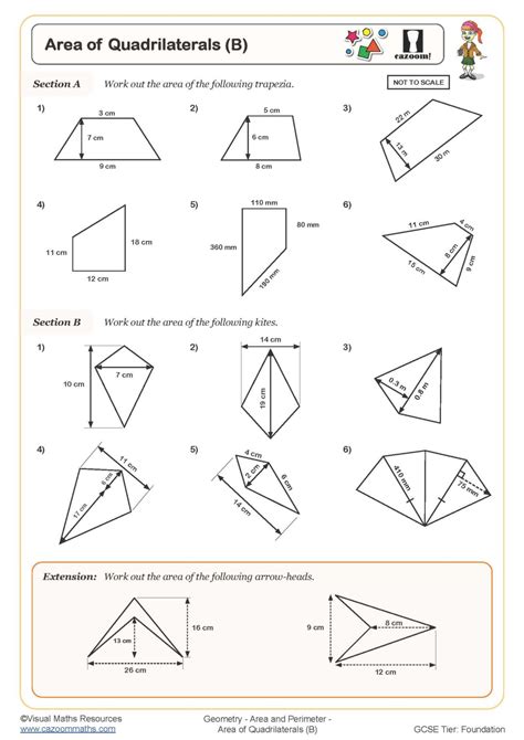 Area of Quadrilaterals (B) | Cazoom Maths Worksheets