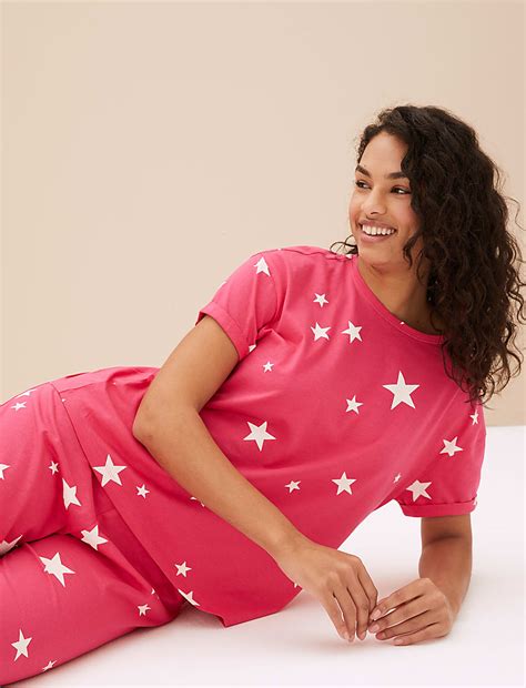 Buy Pure Cotton Star Print Cropped Pyjama Set at Marks & Spencer