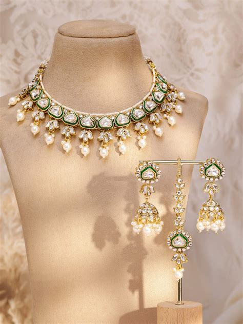 Green Symphony Kundan Necklace Set – Rubans