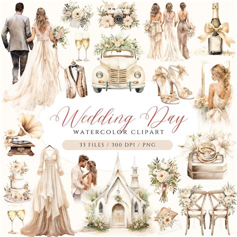 Boho Wedding Clipart: Watercolor Rustic PNG Bundle (digital Download ...