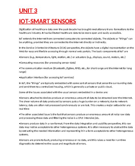 Unit 3-HCM - UNIT 3 IOT-SMART SENSORS Digitization of healthcare data ...