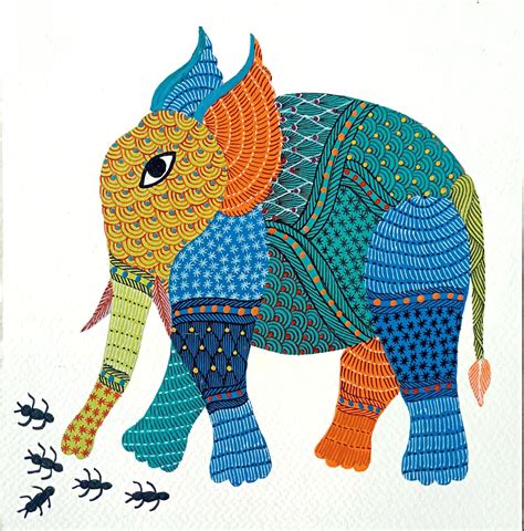 Shop Elephant and Ants Painting In Gond artwork