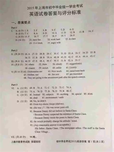 2019上海徐汇中考二模英语试题及答案（图片版）