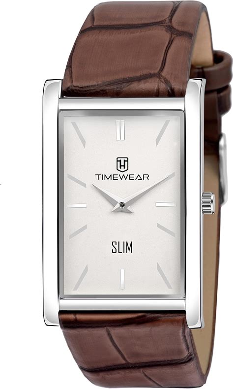 TIMEWEAR Slim Two Hands Brown Leather Strap Analogue Watch For Men ...