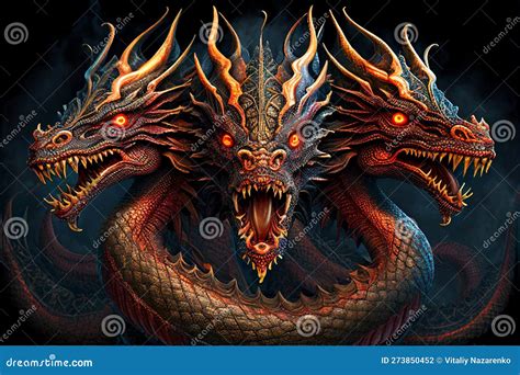 Fire-breathing Dragon with Three Heads. AI Generated. Stock ...