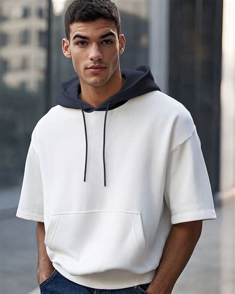 Buy Men's White & Blue Oversized Hoodies Online at Bewakoof