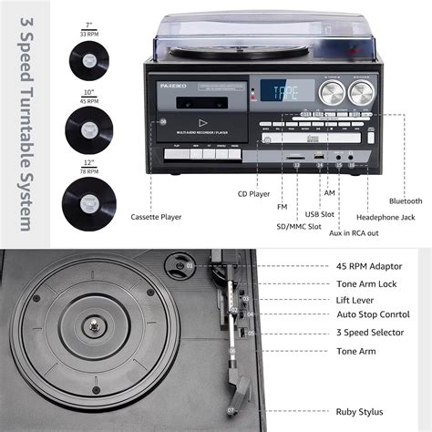 Pareiko 9 in 1 Vinyl 3 Speed Record Player with Bluetooth India | Ubuy