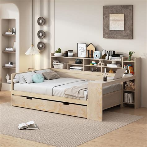 Amazon.com: Full Size Wooden Daybed with Desk and Storage Bookcase ...