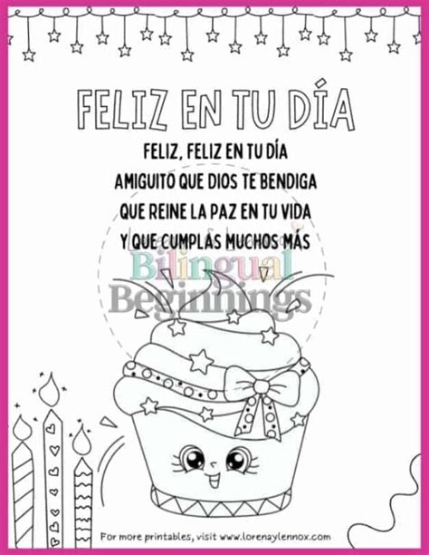 Happy Birthday Songs in Spanish: Free Printable Lyrics and Coloring ...