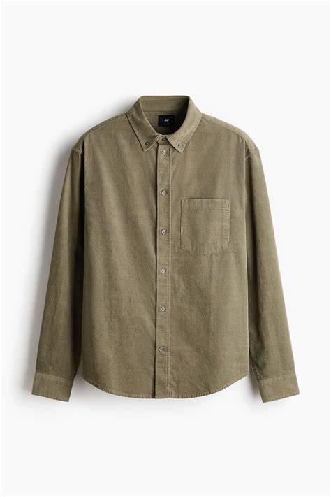 Men’s Khaki green Regular Fit Corduroy shirt | H&M IN