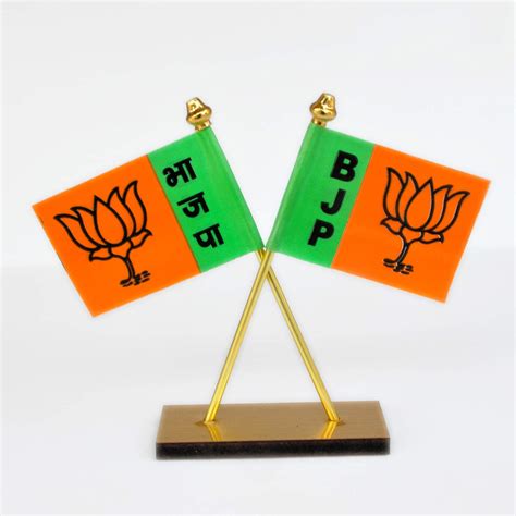 BJP Crossed Design Flag for car Dashboard Office Table (Brass Rod ...