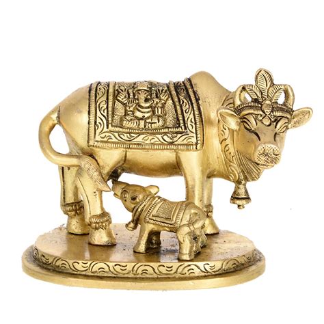 Brass Holy Kamdhenu Cow and Calf Sculpture – Two Moustaches Store