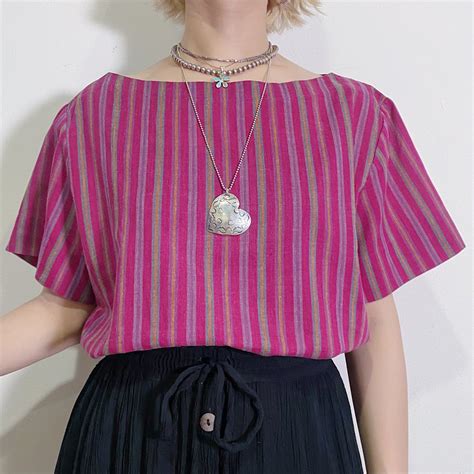 80s purple stripe cotton top | LEMON