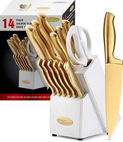Amazon.com: Gold Knife Set - Marco Almond® Knife Block Set MA21 ...