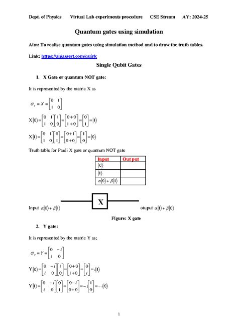 Virtual Lab Experiments on Quantum Gates for CSE 2024-25 - Studocu