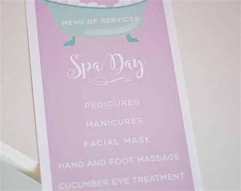 Spa Party Printable - Spa Services Menu, EDITABLE INSTANT DOWNLOAD Home ...