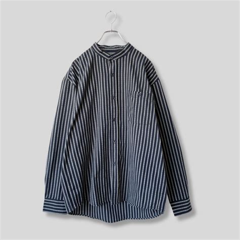 Band collar stripe shirt / 古着 バンドカラーストライプシャツ | 古着屋 MIRAGE