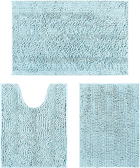 Amazon.com: Striped Spa Blue Bathroom Rug Set 3 Pieces Ultra Soft, Non ...