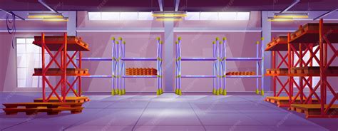 Empty warehouse interior with clear storage inventory cartoon vector ...