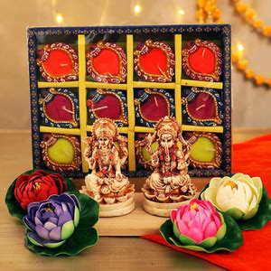TIED RIBBONS Decoartive Laxmi Ganesh Idol Satue with Set of 12 Wax ...