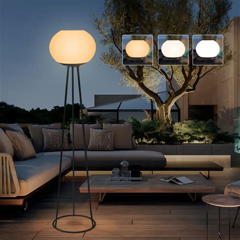 HvaJvny Outdoor Floor Lamp for Yard, Solar Tripod Floor Lamp with 3 ...