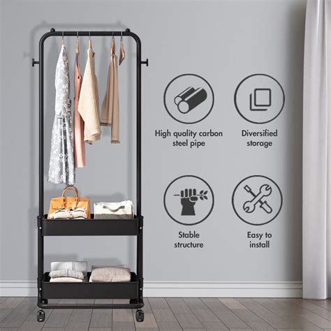 2-Tier Clothes Rack on Wheels,Freestanding Clothing Garment Rack ...
