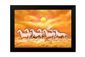 SAF paintings 6542A 7 Running Horses Vastu Framed Painting (Wood, 35 x ...
