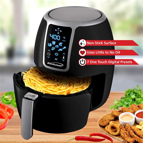 Brentwood AF-400DBK 4-Quart Electric Digital Air Fryer, Timer & Temp ...