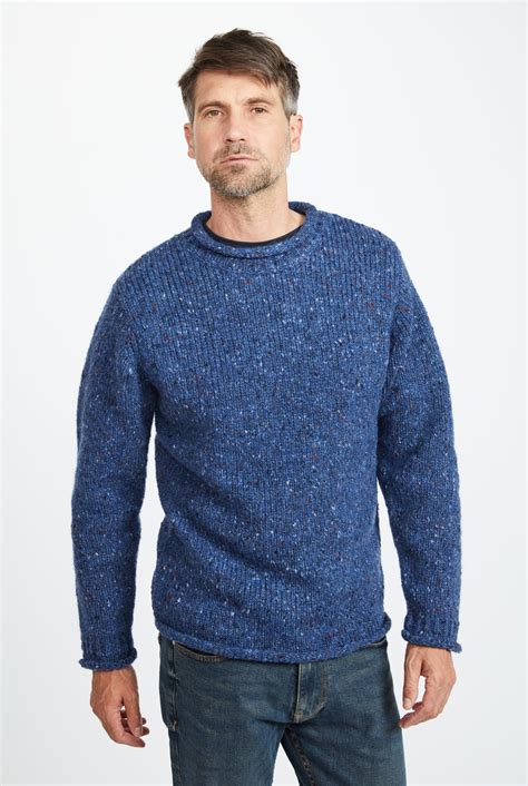 Raheen Tweed Roll Neck Mens Merino Wool Sweater - Denim