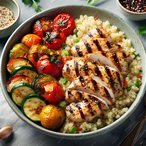 Premium AI Image | Grilled Chicken and Vegetable Rice Bowl
