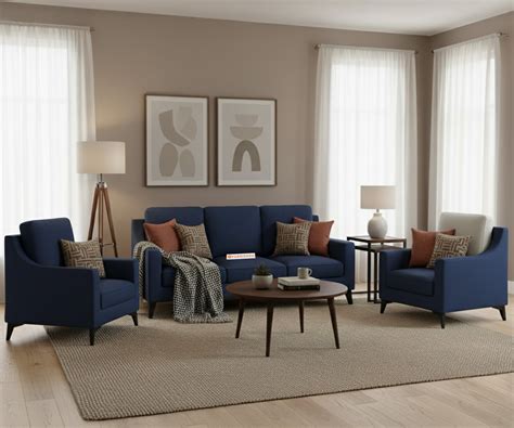 Arrasso 3+1+1 Seater Sofa Set Persian Blue – Furnishka