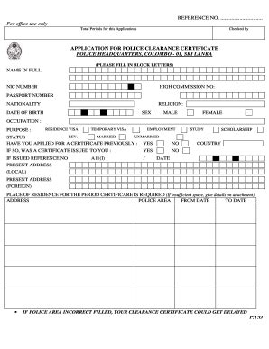 Sri Lanka Application for Police Clearance Certificate - Fill and Sign ...