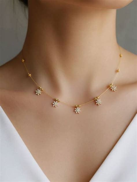 JewelryMiguel Invisible Necklace For Women Cubic Zirconia Gold-plated ...