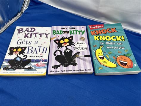 Lot of 2 Bad Kitty Books by Nick Bruel Paperback, Gets A Bath Drawn To ...