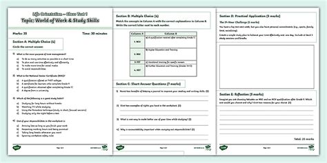 World of Work Grade 9 Life Orientation Class Test