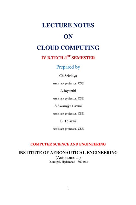 CC Lecture Notes - LECTURE NOTES ON CLOUD COMPUTING IV B-1ST SEMESTER ...
