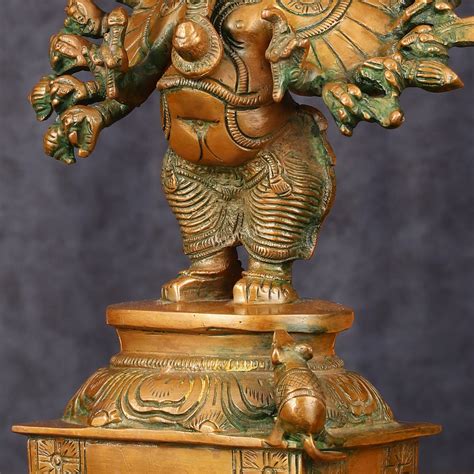 Superfine Brass Standing Lord Ganesha Idol with 16 Arms - 8.5" Antique ...