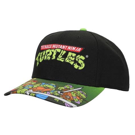Buy TMNT Classic Retro Cartoon Characters & Logo Men’s Black Precurve ...