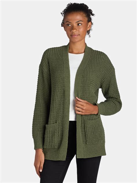 Time & Tru Women's Open Front Chenille Cardigan Sweater, Midweight ...